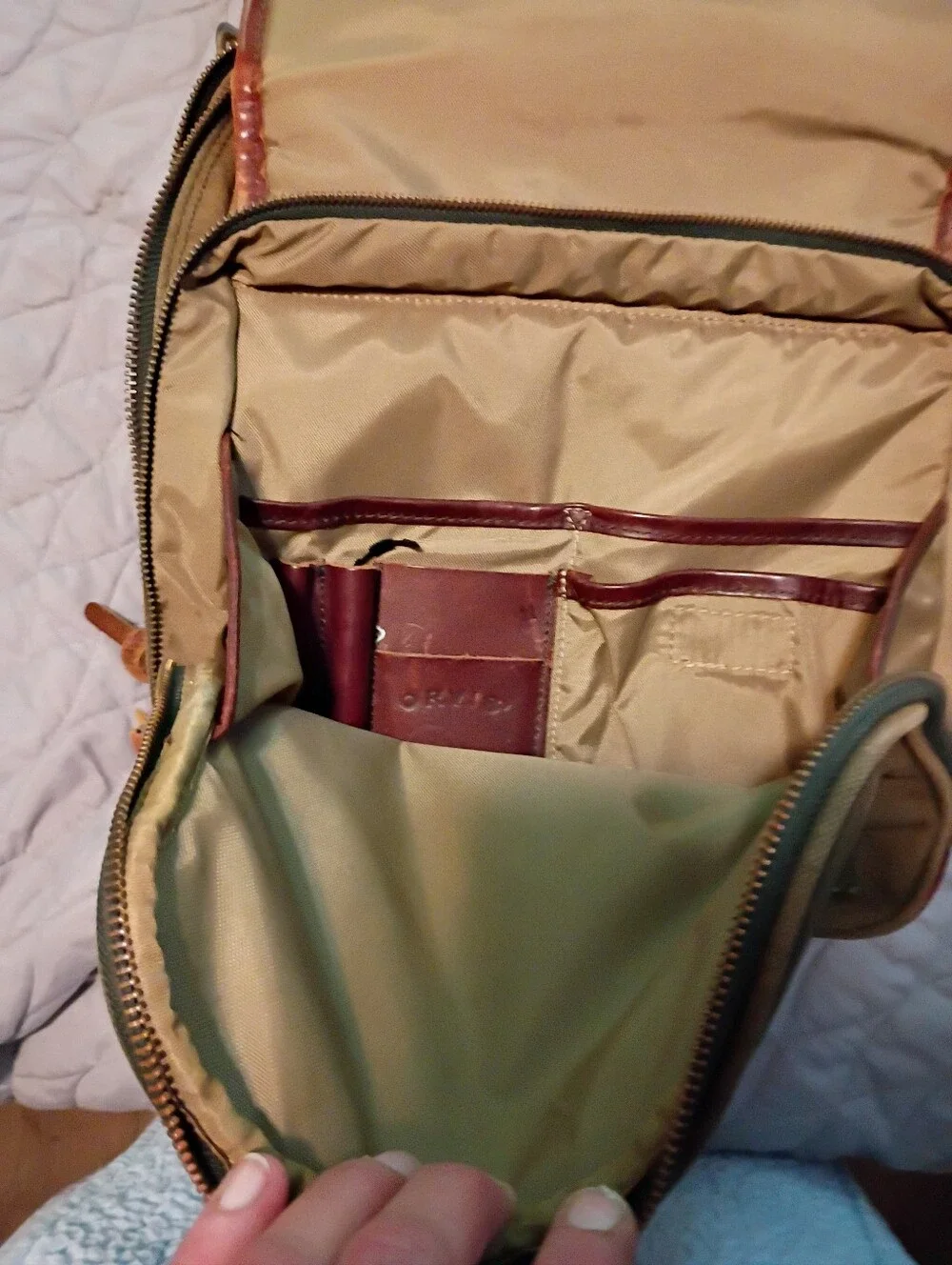 Orvis Olive Green and Tan Canvas Leather Messenger